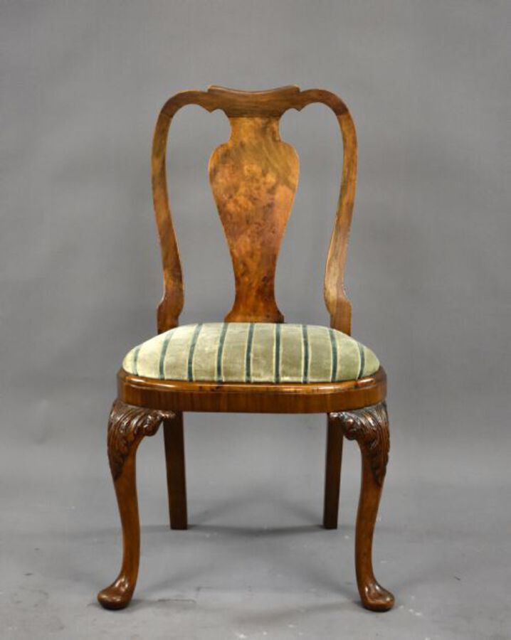 Antique Queen Anne Style Burr Walnut Table & Chairs