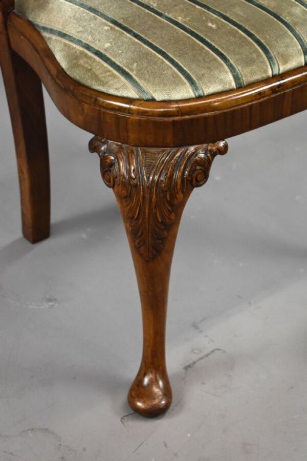 Antique Queen Anne Style Burr Walnut Table & Chairs