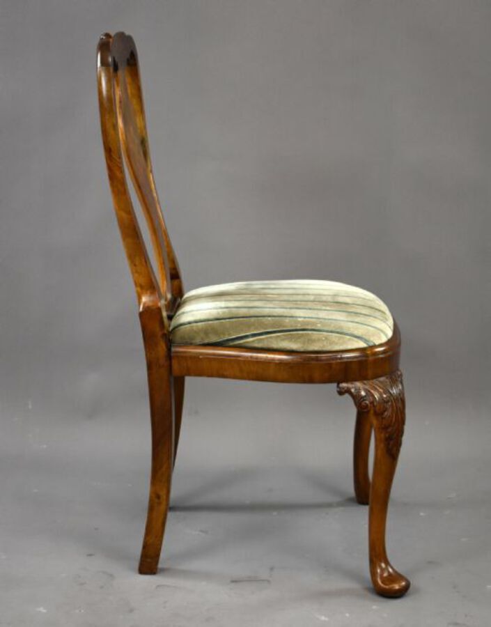 Antique Queen Anne Style Burr Walnut Table & Chairs