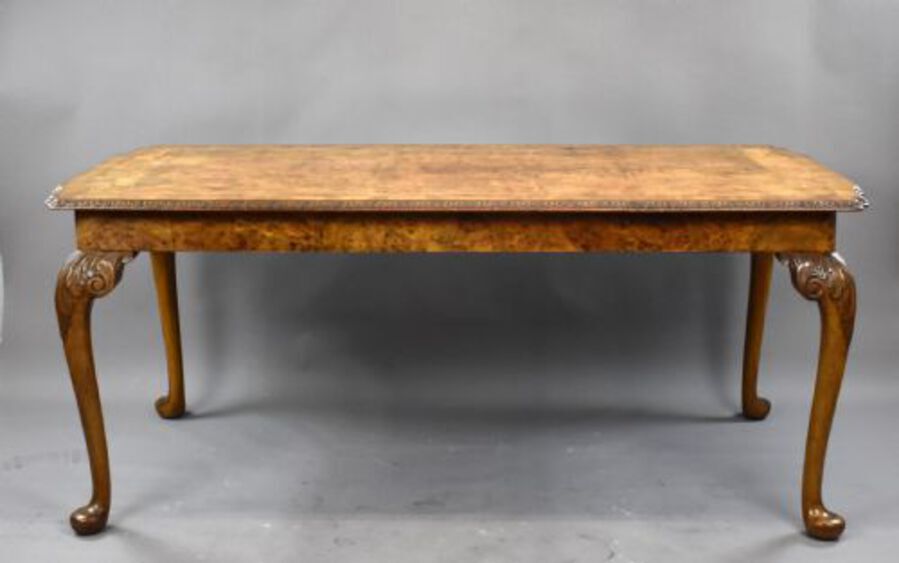 Antique Queen Anne Style Burr Walnut Table & Chairs