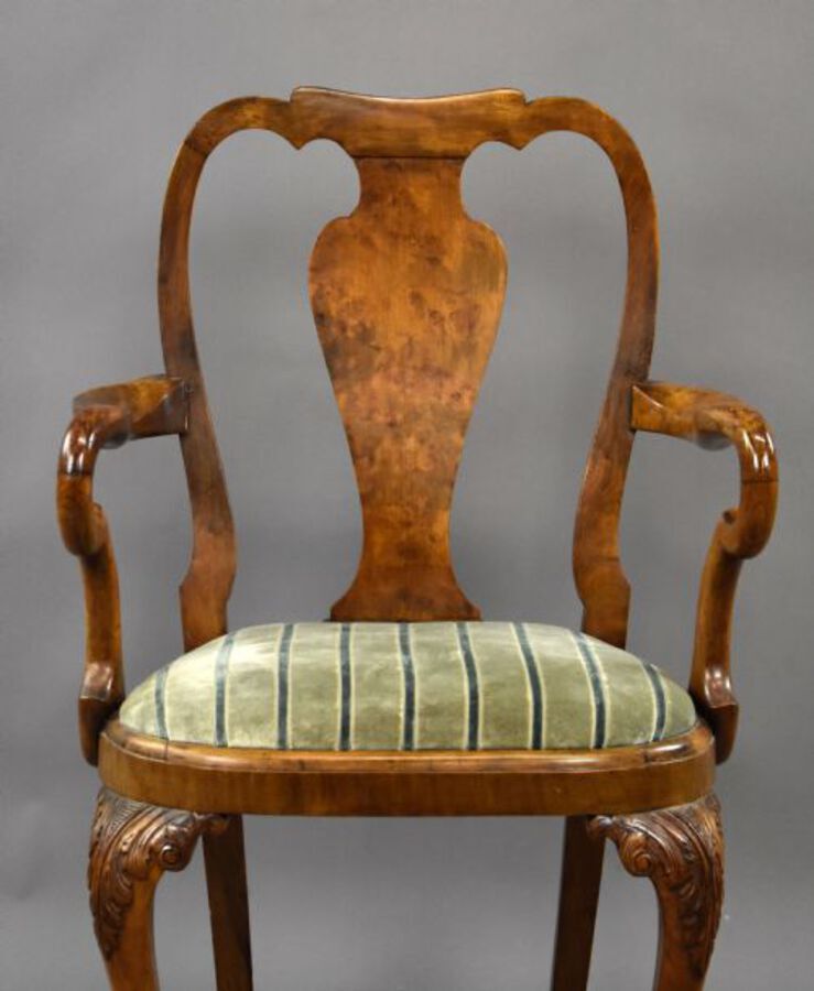 Antique Queen Anne Style Burr Walnut Table & Chairs