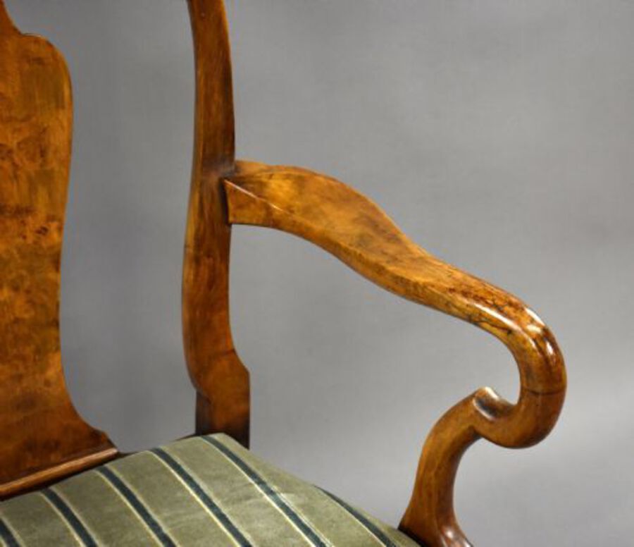 Antique Queen Anne Style Burr Walnut Table & Chairs