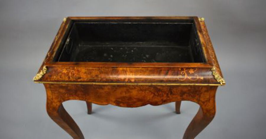 Antique Victorian Burr Walnut Inlaid Jardiniere