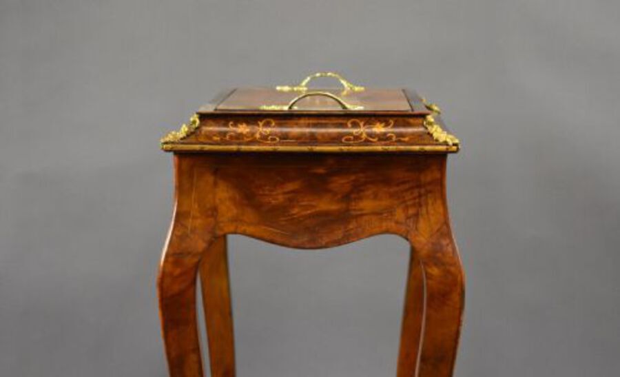 Antique Victorian Burr Walnut Inlaid Jardiniere