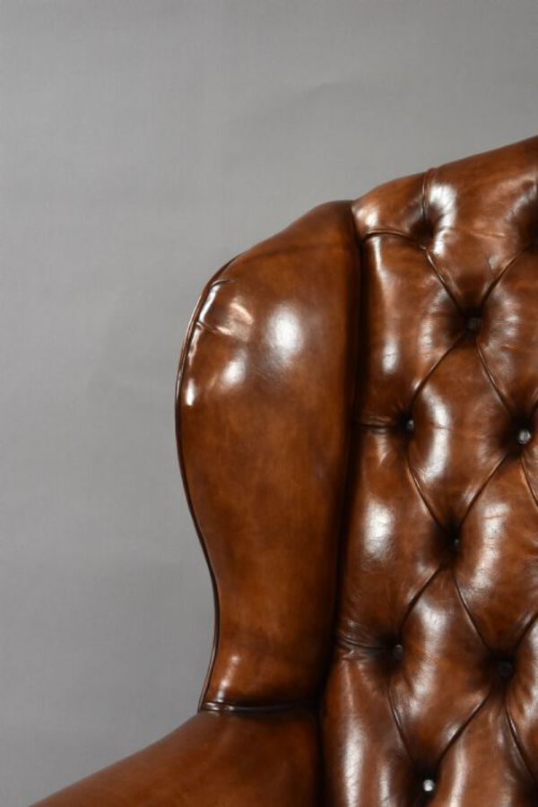 Antique Edwardian Hand Dyed Leather Wing Back Armchair