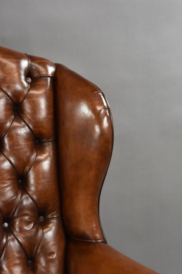 Antique Edwardian Hand Dyed Leather Wing Back Armchair