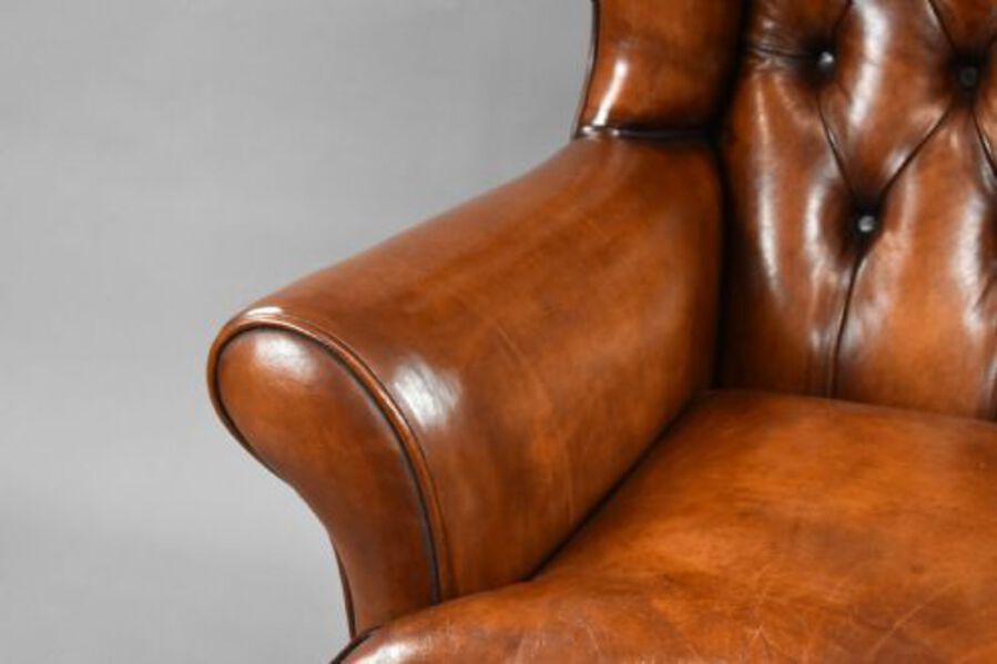 Antique Edwardian Hand Dyed Leather Wing Back Armchair