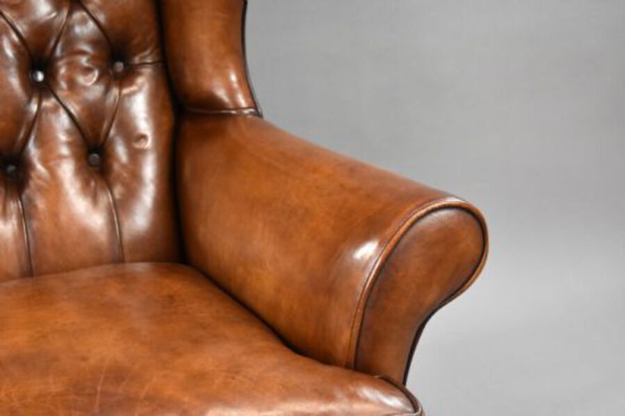 Antique Edwardian Hand Dyed Leather Wing Back Armchair
