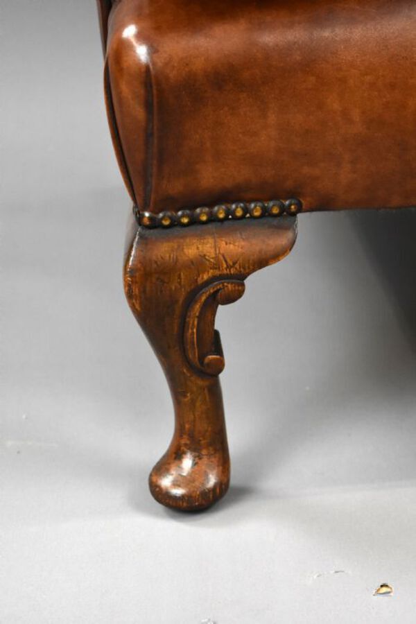 Antique Edwardian Hand Dyed Leather Wing Back Armchair