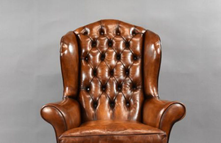 Antique Edwardian Hand Dyed Leather Wing Back Armchair