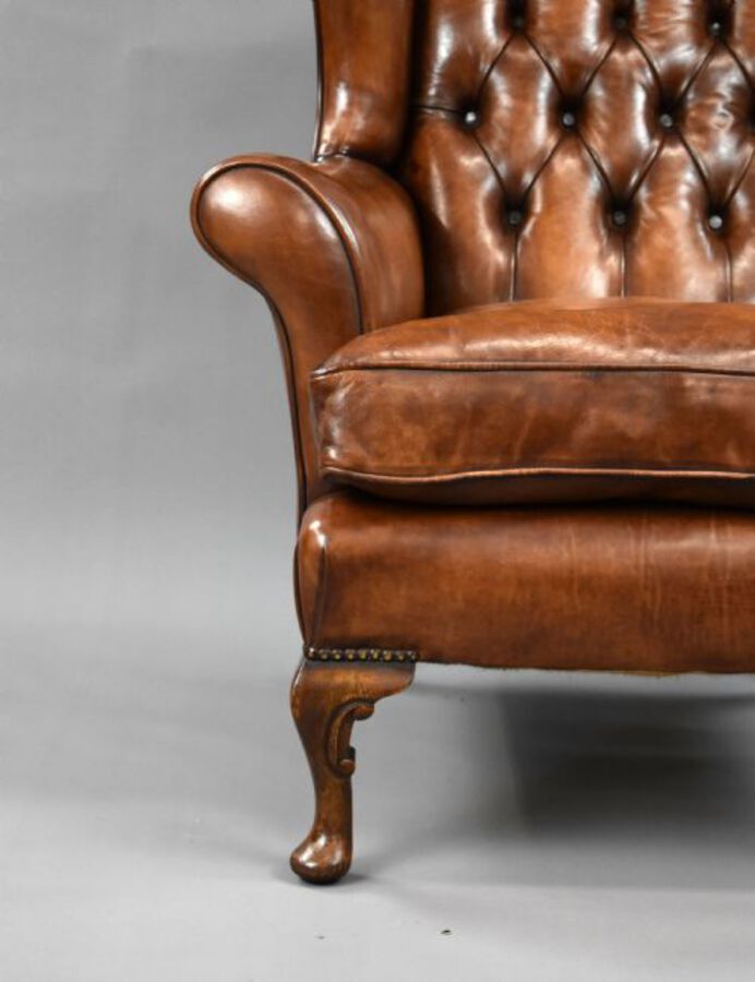 Antique Edwardian Hand Dyed Leather Wing Back Armchair