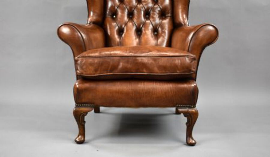 Antique Edwardian Hand Dyed Leather Wing Back Armchair
