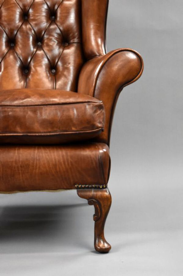 Antique Edwardian Hand Dyed Leather Wing Back Armchair