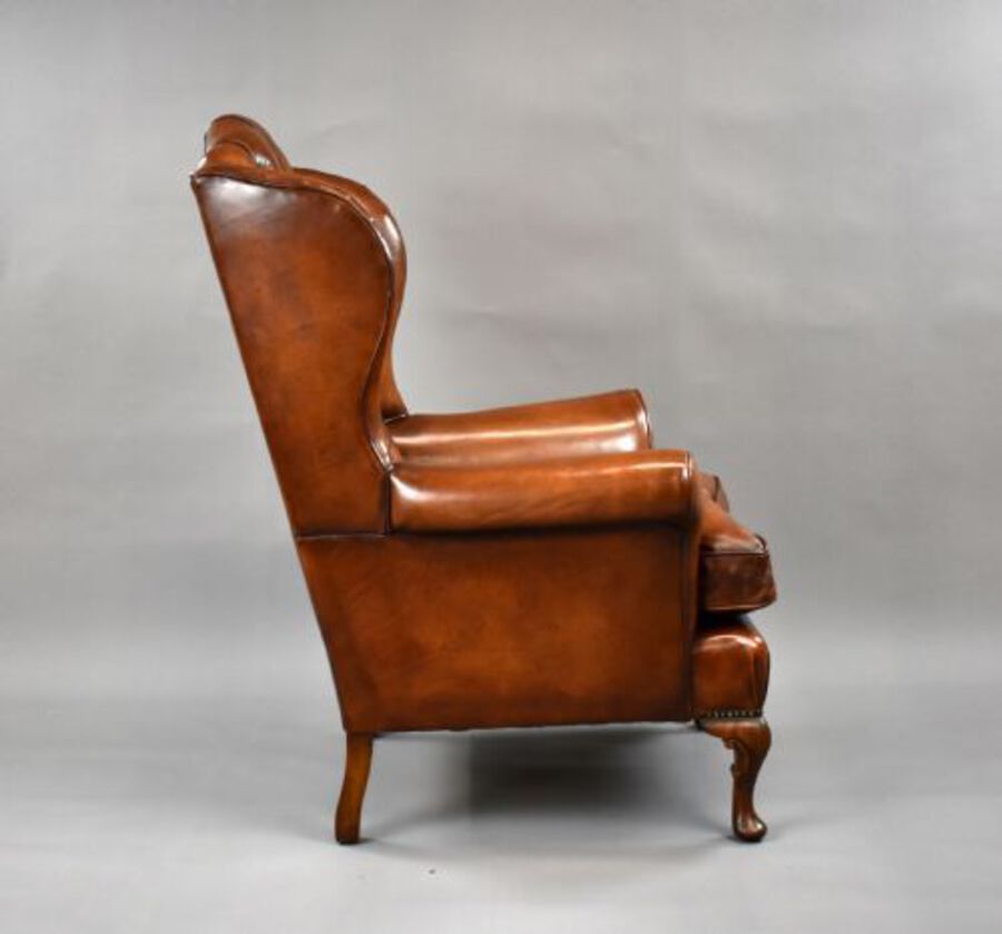 Antique Edwardian Hand Dyed Leather Wing Back Armchair
