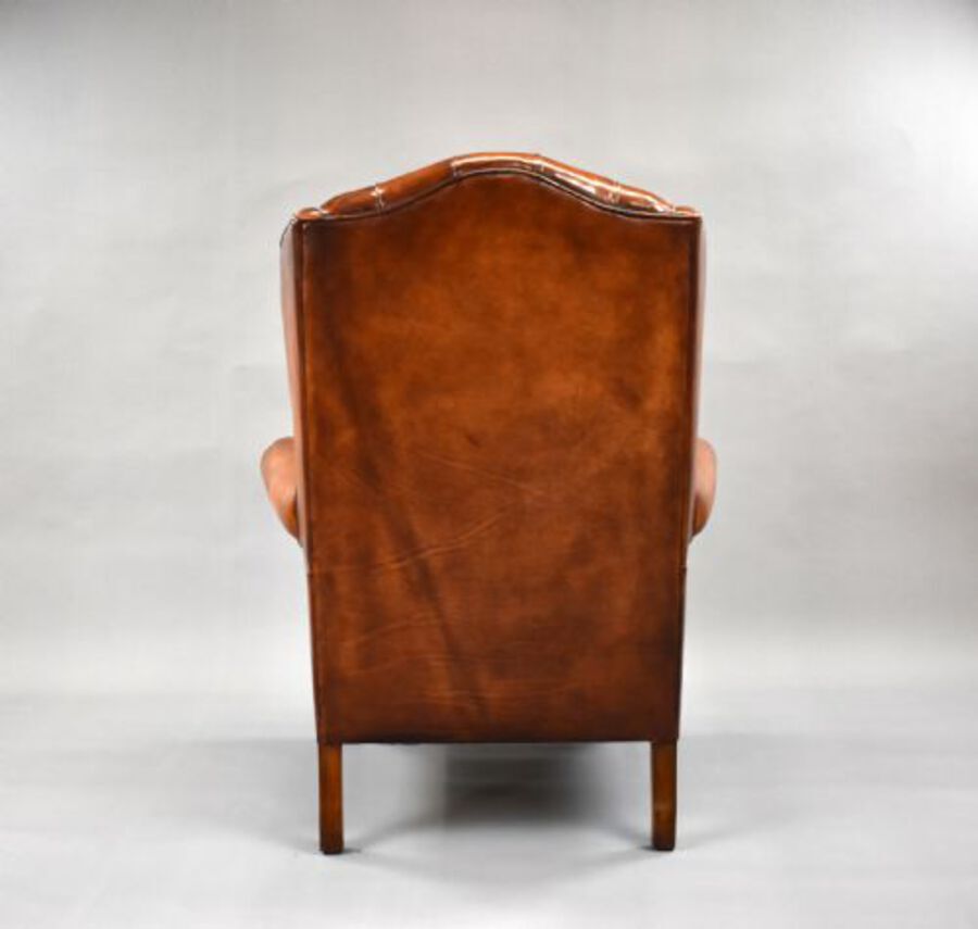 Antique Edwardian Hand Dyed Leather Wing Back Armchair