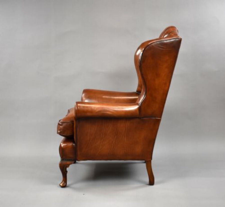 Antique Edwardian Hand Dyed Leather Wing Back Armchair
