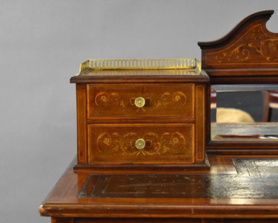 Antique Victorian Mahogany and Marquetry Writing Table by Jas Shoolbred