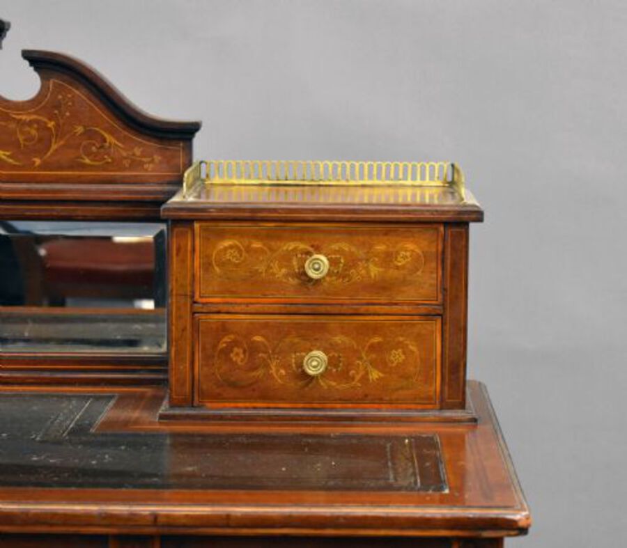 Antique Victorian Mahogany and Marquetry Writing Table by Jas Shoolbred