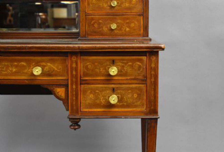 Antique Victorian Mahogany and Marquetry Writing Table by Jas Shoolbred