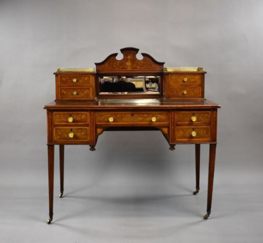 Antique Victorian Mahogany and Marquetry Writing Table by Jas Shoolbred