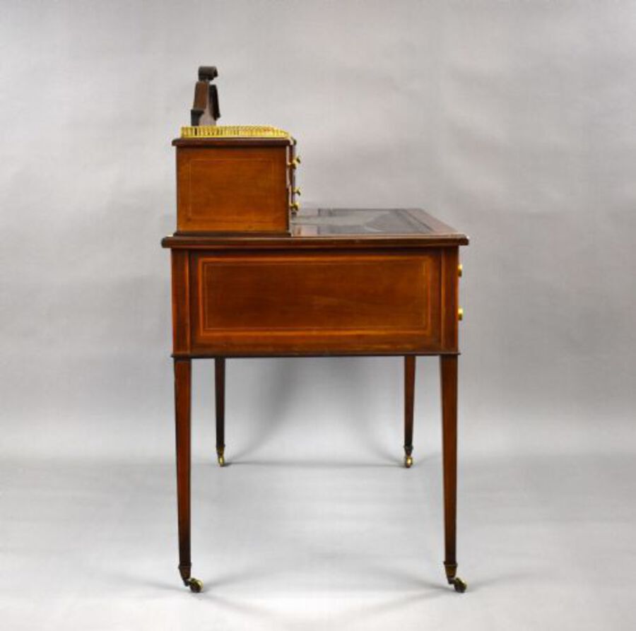Antique Victorian Mahogany and Marquetry Writing Table by Jas Shoolbred