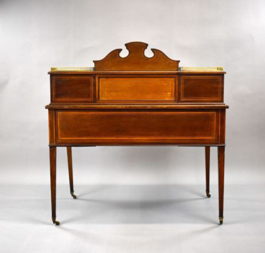 Antique Victorian Mahogany and Marquetry Writing Table by Jas Shoolbred