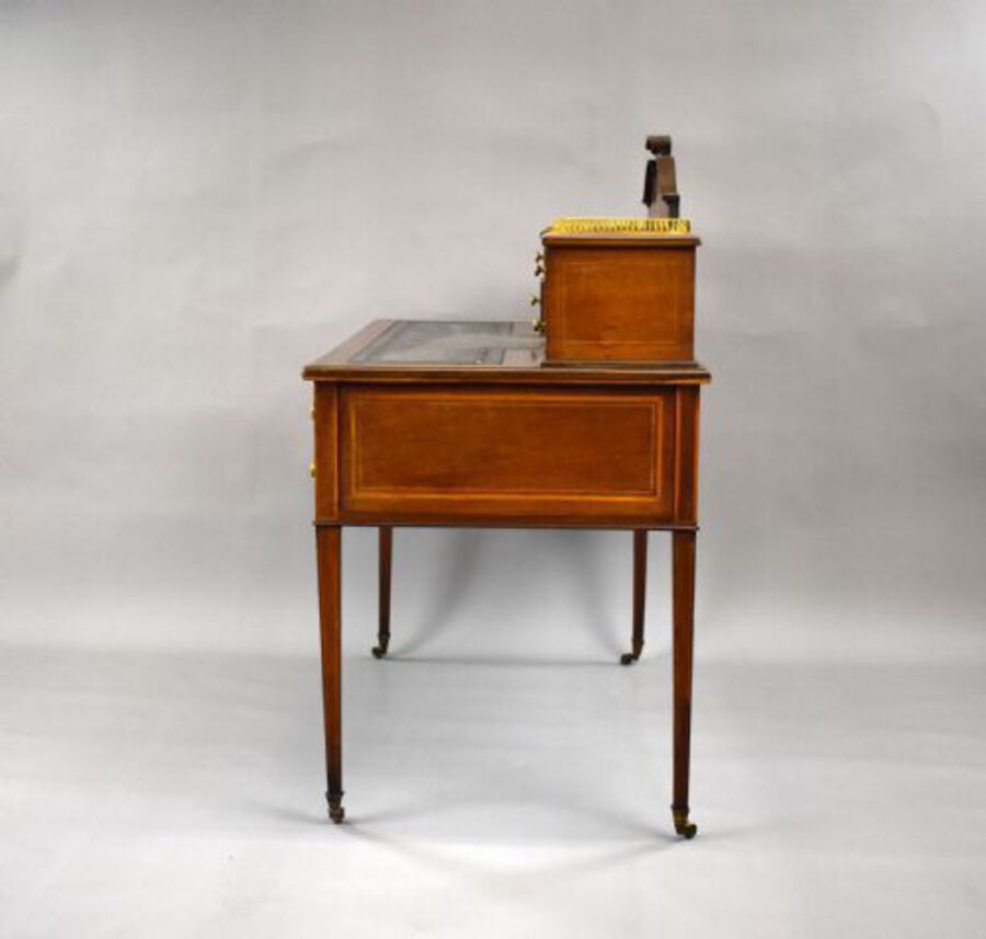 Antique Victorian Mahogany and Marquetry Writing Table by Jas Shoolbred