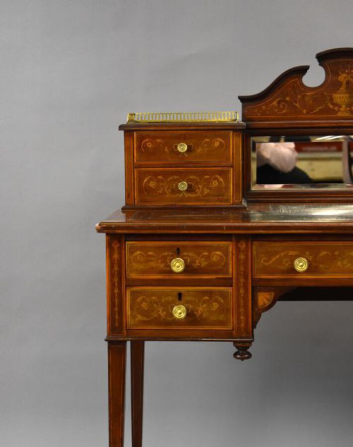 Antique Victorian Mahogany and Marquetry Writing Table by Jas Shoolbred