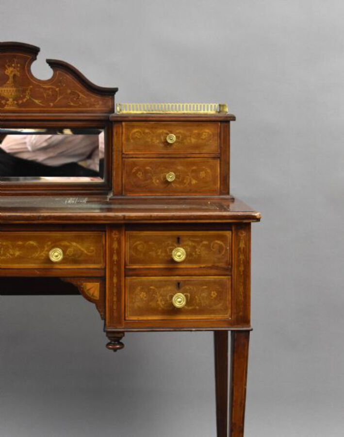 Antique Victorian Mahogany and Marquetry Writing Table by Jas Shoolbred