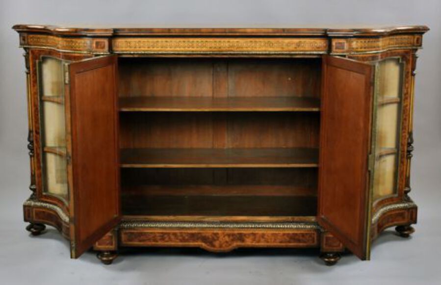 Antique Victorian Burr Walnut and Marquetry Credenza by Gillow