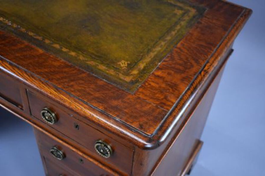 Antique Victorian Oak and Walnut Pedestal Desk