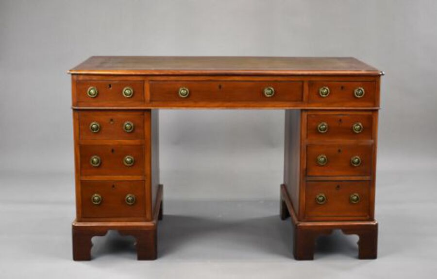 Antique Victorian Oak and Walnut Pedestal Desk