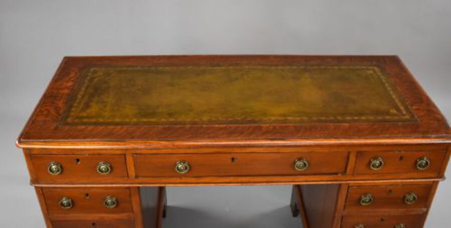 Antique Victorian Oak and Walnut Pedestal Desk