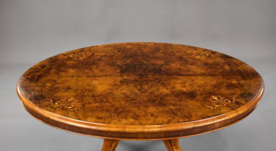 Antique Victorian Burr Walnut Oval Coffee Table
