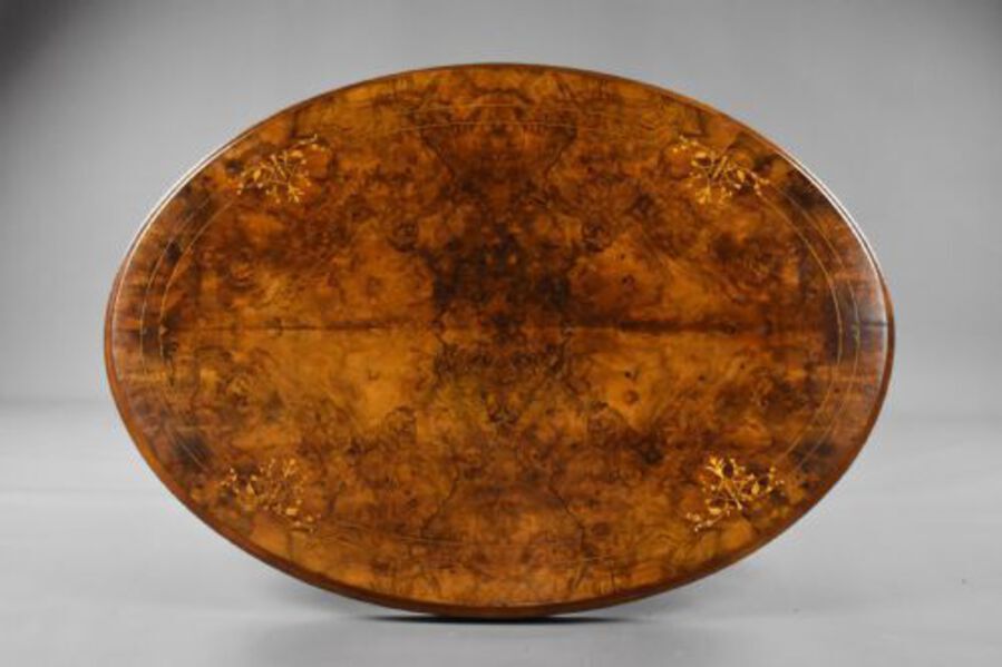 Antique Victorian Burr Walnut Oval Coffee Table