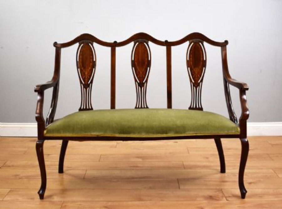 Antique Victorian Mahogany Inlaid Lounge Suite