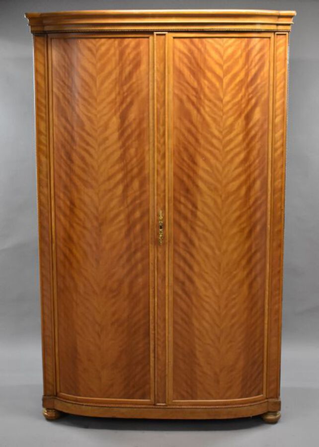 Antique Two Door Satin Birch Bow Front Wardrobe