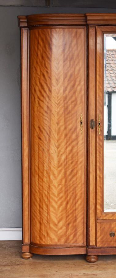 Antique Antique Three Door Satin Birch Bow Front Wardrobe