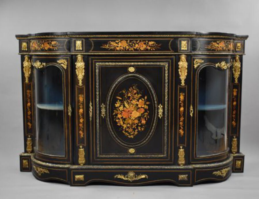 Victorian Ebonised Marquetry Credenza