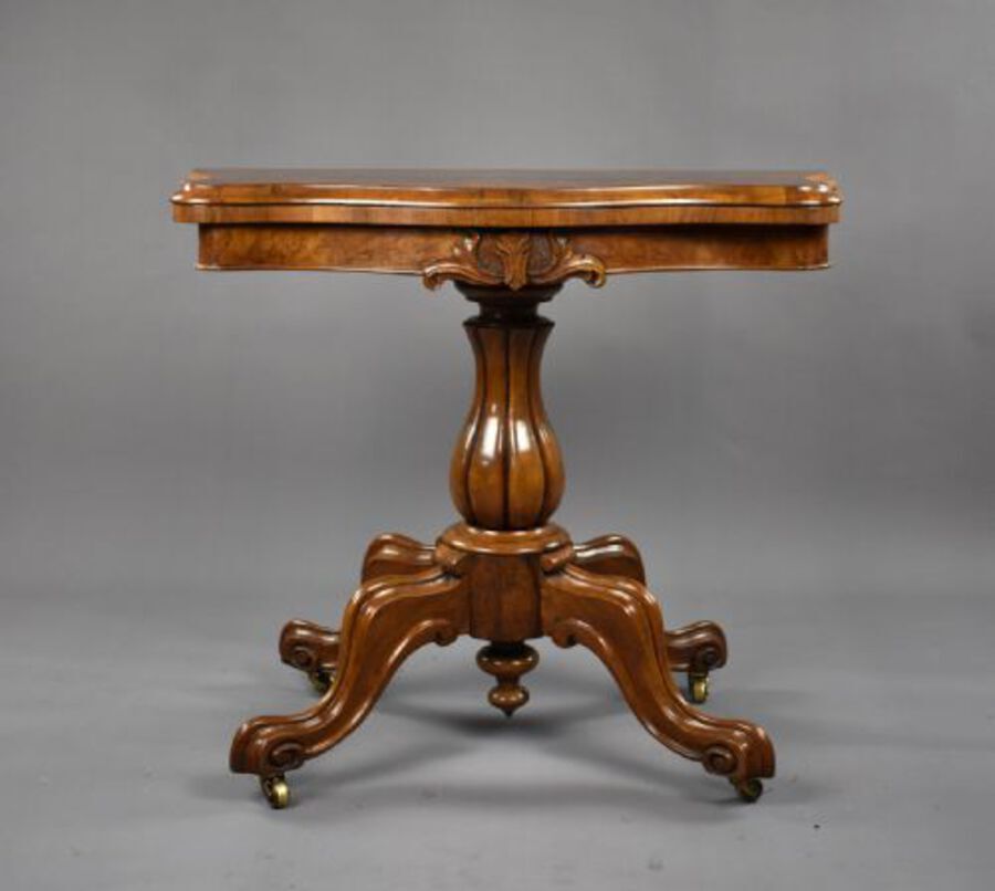Antique Victorian Burr Walnut Serpentine Card Table