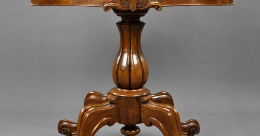 Antique Victorian Burr Walnut Serpentine Card Table