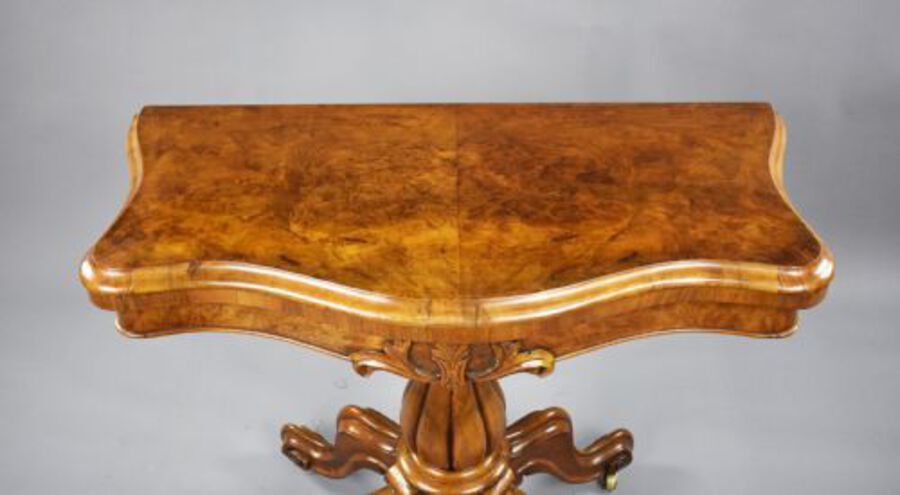 Antique Victorian Burr Walnut Serpentine Card Table