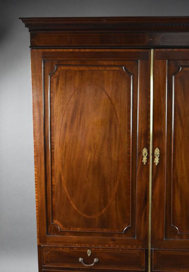 Antique Edwardian Mahogany Inlaid Two Door Warrdobe