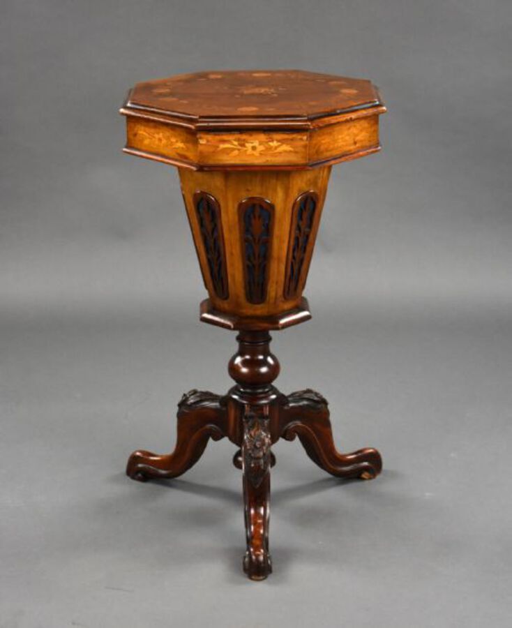 Antique Victorian Inlaid Walnut Needlework Table