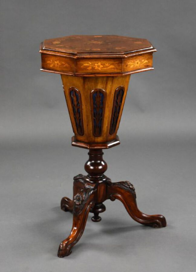 Antique Victorian Inlaid Walnut Needlework Table