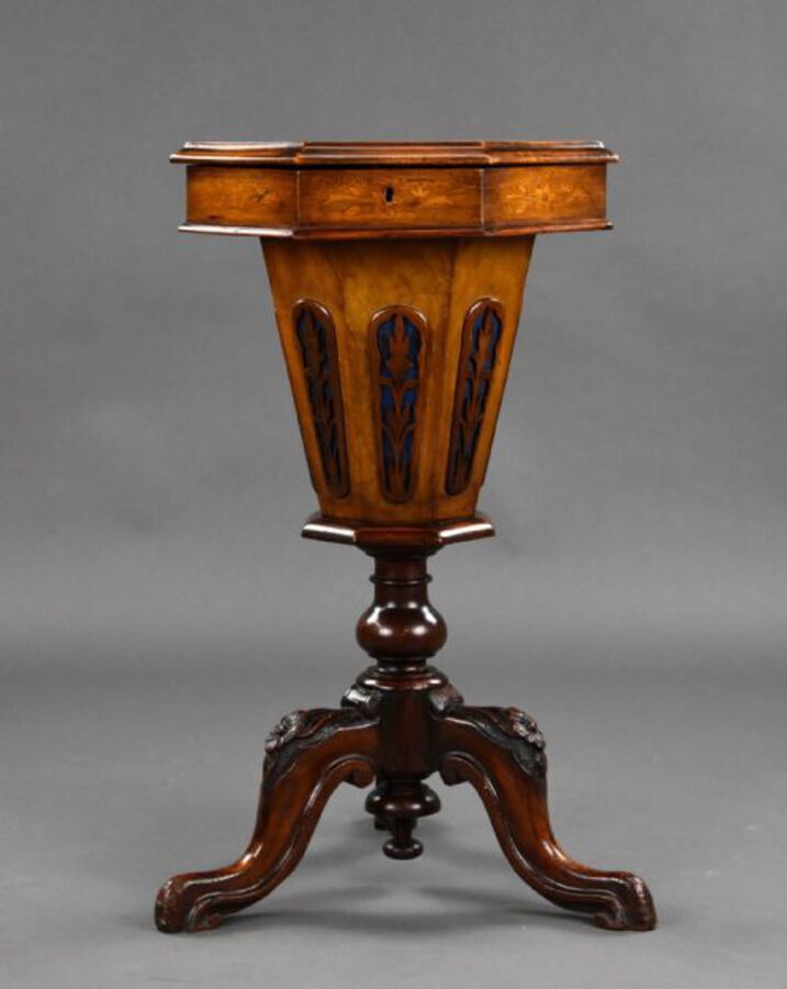 Antique Victorian Inlaid Walnut Needlework Table