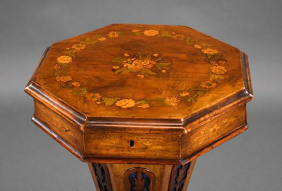 Antique Victorian Inlaid Walnut Needlework Table