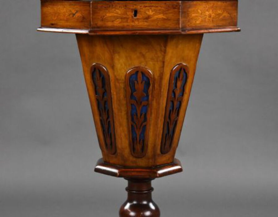 Antique Victorian Inlaid Walnut Needlework Table