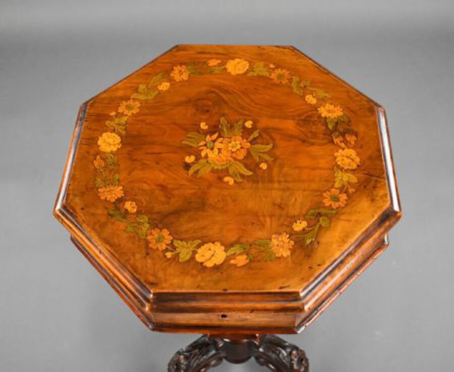 Antique Victorian Inlaid Walnut Needlework Table