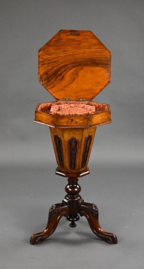 Antique Victorian Inlaid Walnut Needlework Table